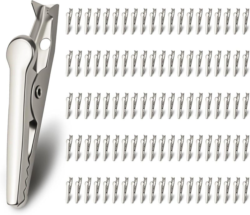 Abvsdu 100 PCS Metal Alligator Clip, 35mm Spring Clamps Test Line Crocodile Clip Silver Tone Alligator Clips Nickel Plated Crocodile Clamps, Used In Laboratory Electric Testing Work And Cable Lead - Image 1